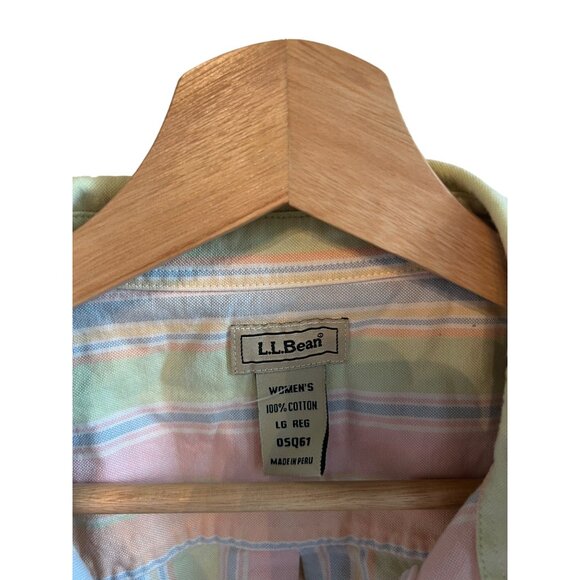 L.L.Bean Women's Pastel Striped Button-Down Shirt Size L 100% Cotton Long Sleeve - Picture 3 of 4